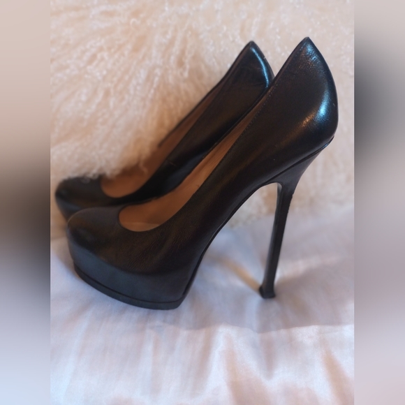 YSL Platform Heels Black Leather Sz 39 US 9 - Picture 13 of 16